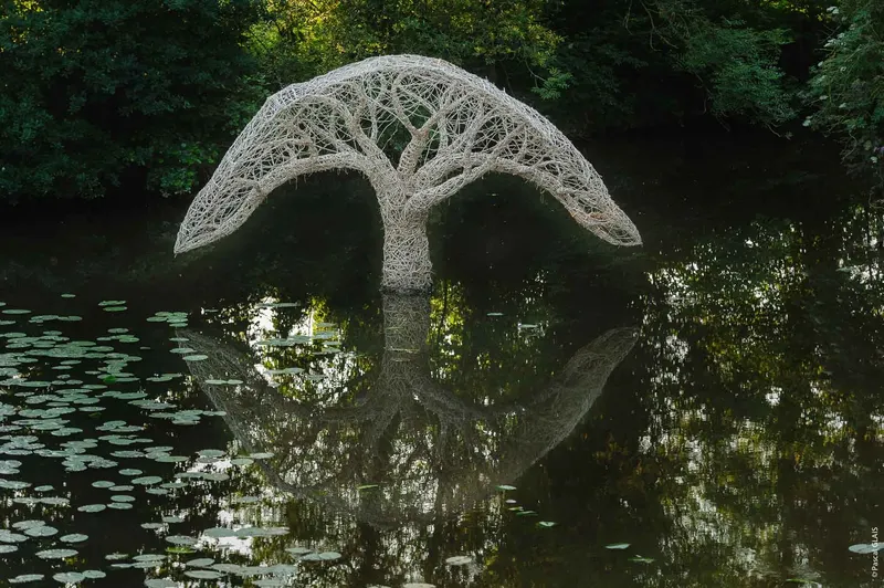 Inhale–Exhale: The Tree and Its Reflection - Installation (2018) - Wild clematis and  structure in round steel bar by Véronique Matteudi