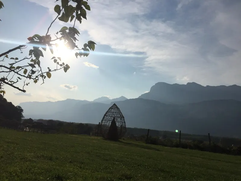 Birth of a Mountain - Installation (2020) - Plant and mineral sculpture (woven wild clematis structure; mineral element) by Véronique Matteudi